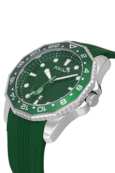 Polo Air Mercek Calendar Rotating Case Silicone Men's Wristwatch Green Silver...
