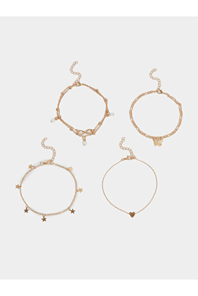 Styli مجموعة من 4 أساور خلخال بسلسلة متنوعة مزينة بنجمة متدلية