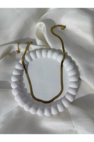 ZY STUDİO Çelik gold italyan yassı kolye