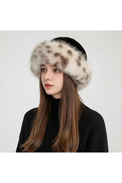 gigigiyim Leopard Detailed Faux Fur Detailed Women's Kalpak Beanie