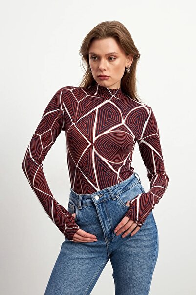 Yefrastore Women's Navy Blue Tile Piece Hypnosis Patterned Finger Detailed Body