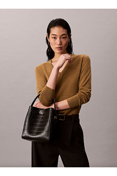 Calvin Klein Crocodile-Effect Crossbody Bucket Bag