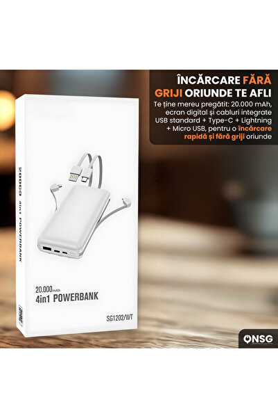 ONSG Portable Powerbank 20,000 4in1, Fast Charging, USB Type-C, Lightning, Micro USB, Smart Chip