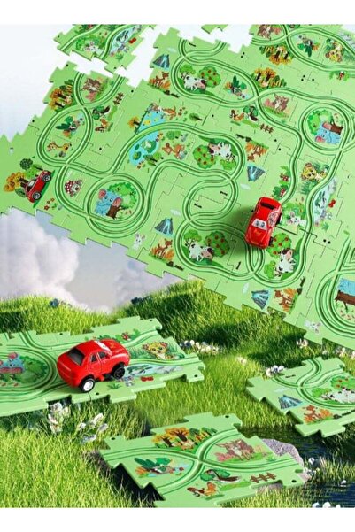 Generic Puzzle Track Car Play Set - Land Animals Racer, Educational Montessori Toy for Ages 3-6