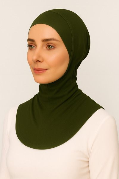 Merve Nayir Women's Hijab Practical Neck Collar Ninja Bonnet Khaki Sports Bonnet