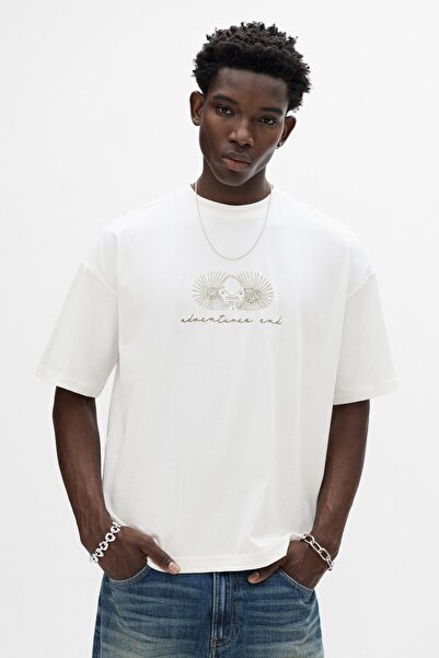 Pull & Bear White T-shirt with hedgehog graphic