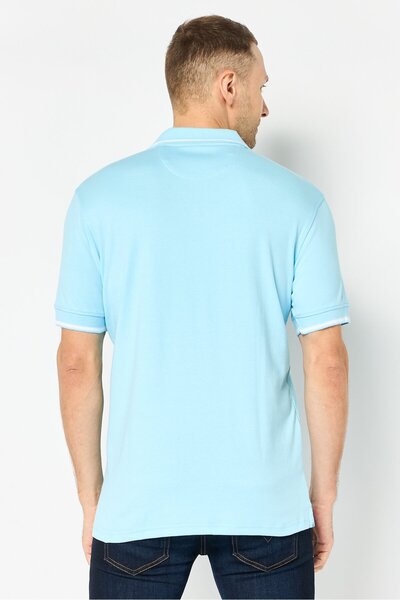 Chaps Men Regular Fit Embroidered Logo Short Sleeve Polo Shirt, Light Blue