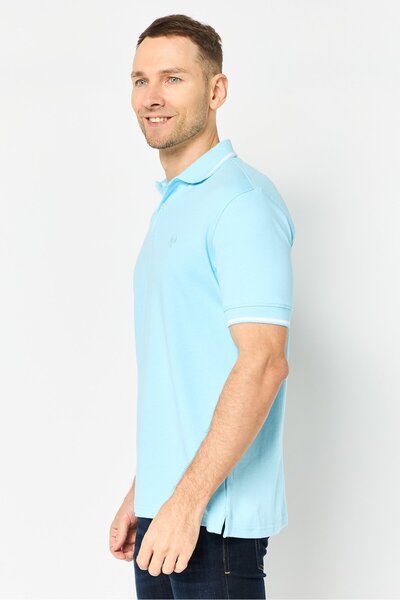 Chaps Men Regular Fit Embroidered Logo Short Sleeve Polo Shirt, Light Blue