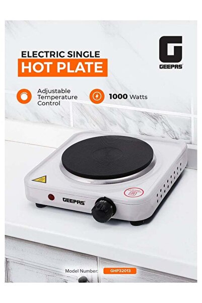 BSMBIOO GEEPAS Electric Single Hot Plate - 1000W Cast Iron Heating Plate (GHP32013)