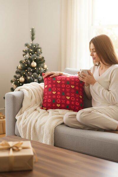 ANJEAHOME Sydney Christmas Patterned Throw Pillow Cover |   45X45 cm |   Digital Printed |   Stylish Design – Washable Fabric