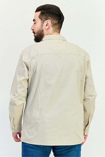 CELIO Men Regular Fit Long Sleeve Plain Casual Shirts, Beige