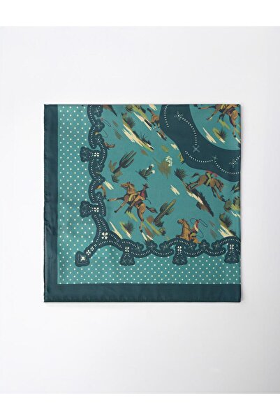 Jimmy Key Πράσινο κασκόλ με ασύμμετρο σχέδιο με φιγούρες αλόγων