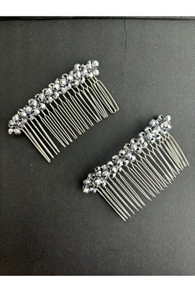 Store 2 li toka gelin aksesuar özel gün tokası gri boncuklu tarak toka