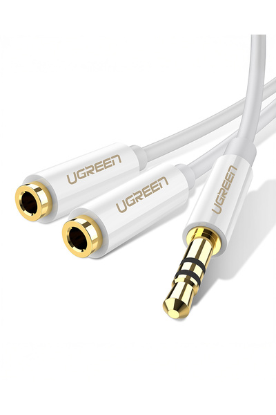 Ugreen 3.5mm Erkek to 2 Dişi Ses Kablosu 20cm (Beyaz), 10739