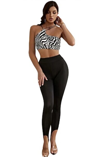 FORHOUSE Women's high-waisted elasticated leg leggings, Black, S