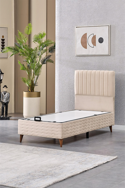 Evdemo Ezgi Tek Kişilik Baza Başlık Set Krem 90*190