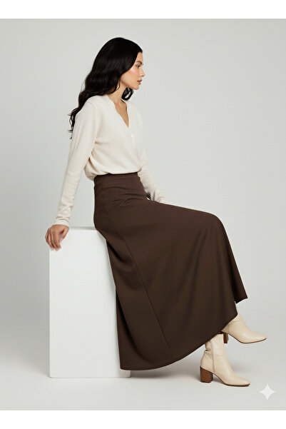 two in sis Brown Scuba Flared Skirt Puff Scuba Flared Skirt Long Scuba Skirt Hijab Scuba Skirt