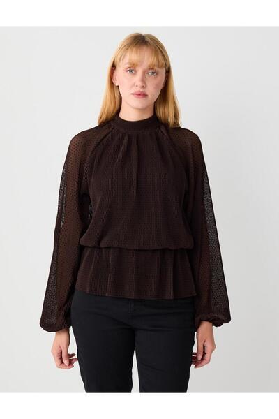 Jimmy Key Πλεκτή μπλούζα με διχτυωτό σχέδιο ψηλός λαιμός σε πικρό καφέ χρώμα