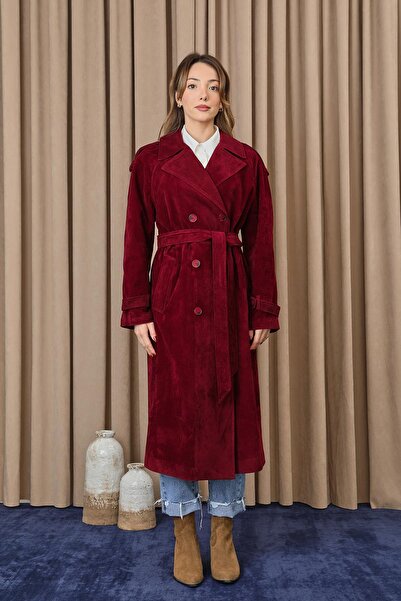 Soul Жіночий замшевий тренч - 32407TRC - BURGUNDY