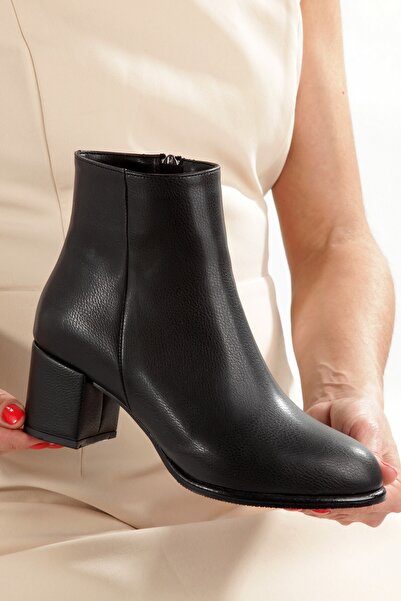 Modabuymus Black Matte Thick Short Heeled Casual Women's Boots Aden