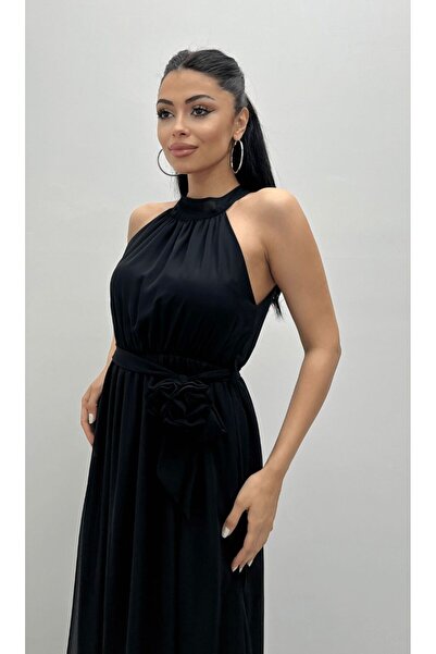 Butik ŞİFON ELBİSE TÜL DETAYLI