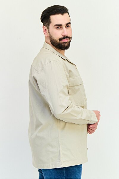 CELIO Men Regular Fit Long Sleeve Plain Casual Shirts, Beige