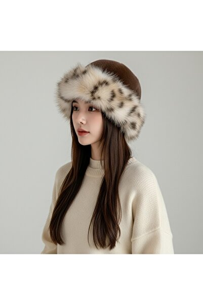 gigigiyim Leopard Detailed Faux Fur Detailed Women's Kalpak Beanie
