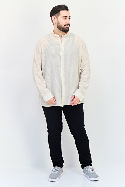 CELIO Men Regular Fit Stripe Long Sleeves Casual Shirt, Beige