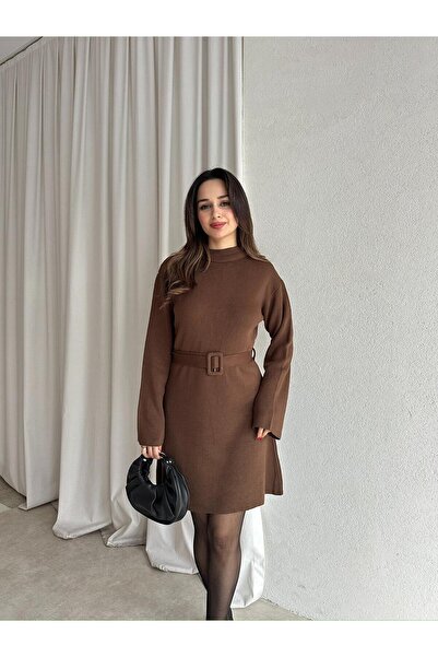 Mooi Butik Mi̇u Knitwear Mini Dress 8615 - Bitter Brown