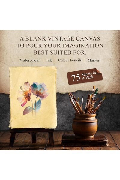 Generic Vintage Handmade Deckle-Edge Blank Paper – 75 Sheets, 150gsm Recycled Cotton (A4)