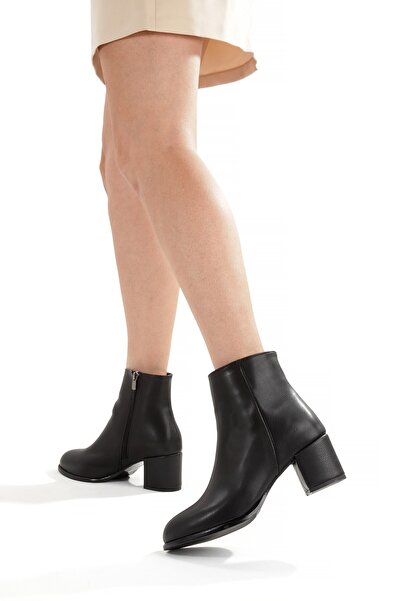 Modabuymus Black Matte Thick Short Heeled Casual Women's Boots Aden