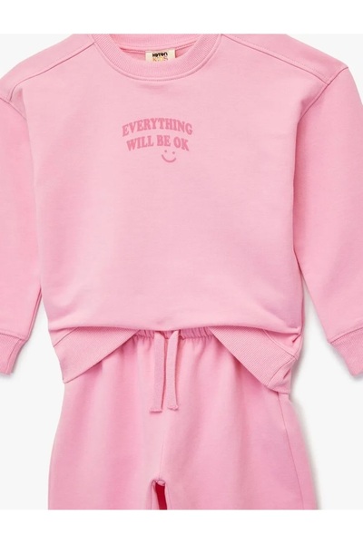 Koton Σετ αθλητικής φόρμας για κορίτσια με τύπωμα με μακρυμάνικο λαιμόκοψη επένδυση fleece