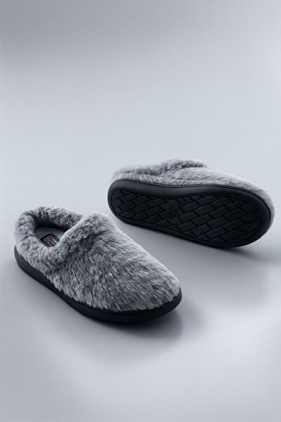 GEZER Plush Women's Winter Home Guest Slippers Gray Color