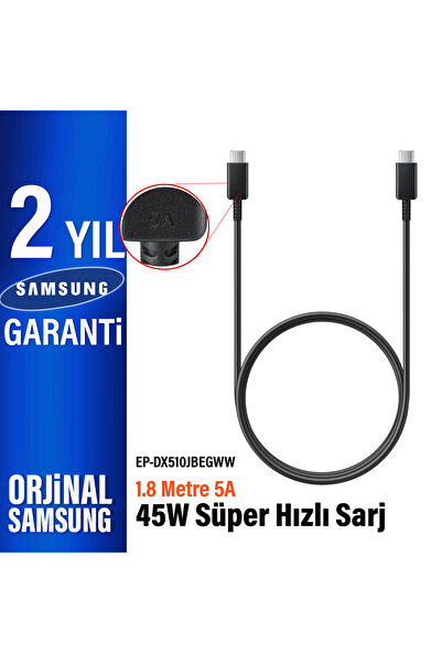 Samsung DX510 45W Süper Hızlı Şarj Kablosu Type C 1.8 Metre Uzun Type-C Orjin...