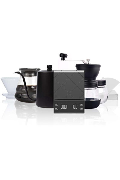 CHOIWIN طقم قهوة V60 كامل لصب القهوة - مطحنة قابلة للتعديل، غلاية Gooseneck سعة 600 مل، رقمية