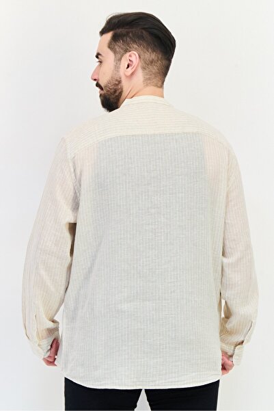 CELIO Men Regular Fit Stripe Long Sleeves Casual Shirt, Beige