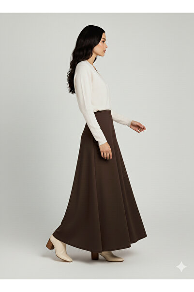 two in sis Brown Scuba Flared Skirt Puff Scuba Flared Skirt Long Scuba Skirt Hijab Scuba Skirt