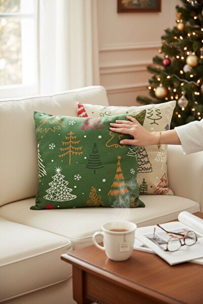 ANJEAHOME Sydney 2-Pack Christmas Patterned Throw Pillow Covers | 45X45 cm | Digital Printed | Stylish Design – Washable