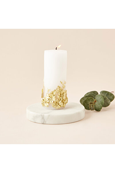 Lifestyle شمعة عمودية مزخرفة بدون رائحة مزينة بالزهور - 15 سم