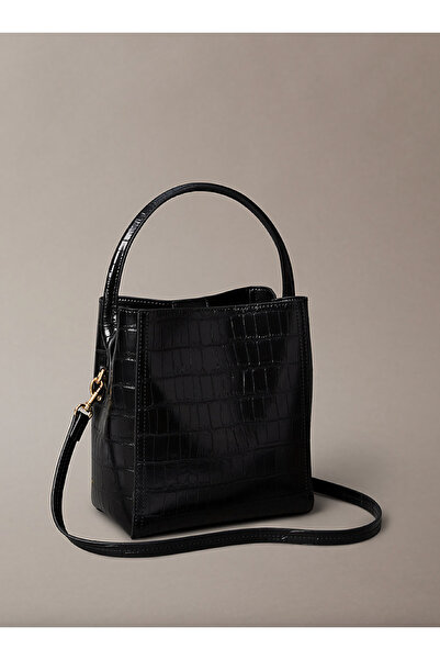 Calvin Klein Crocodile-Effect Crossbody Bucket Bag