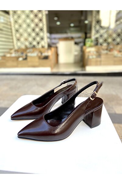 Gloriys Ayakkabı & Çanta Bitter Coffee 6cm Thick Heel Open Back Comfortable Shoes 01651