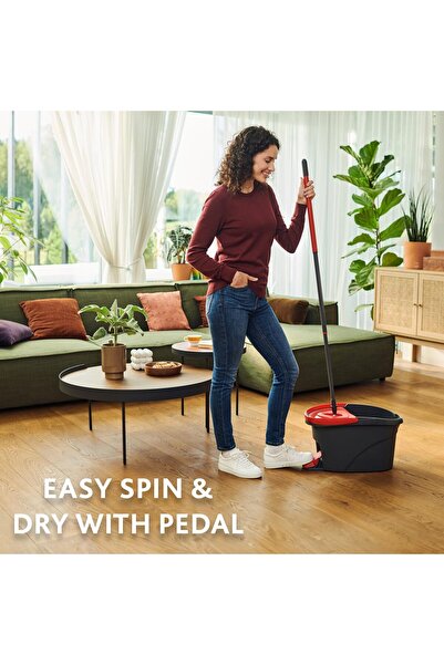 Xess Easy Wring & Clean Spin Mop & Bucket Set with Foot Pedal, 3-Piece Handle 130 cm