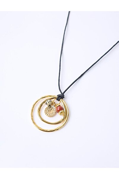 Jimmy Key Altın Rengi Oval Figürlü Doğal Taş Detaylı Kolye