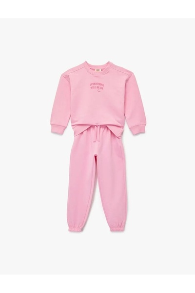 Koton Σετ αθλητικής φόρμας για κορίτσια με τύπωμα με μακρυμάνικο λαιμόκοψη επένδυση fleece