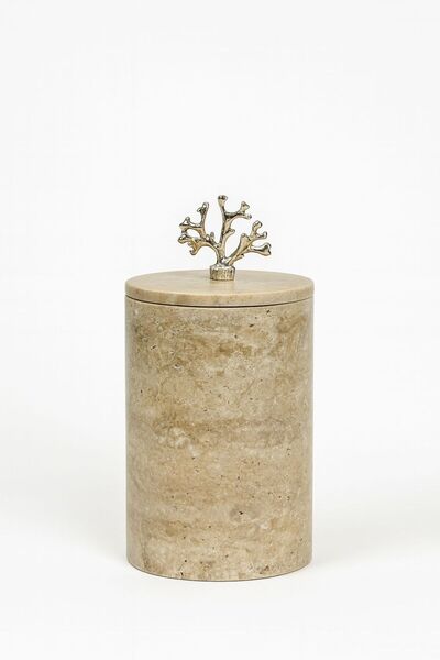Modestmar Natural Travertine Trash Can - with Silver Coral Object