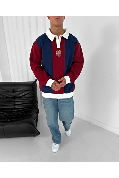 KUN SPORTSWEAR Premium Vertical Collar Sweatshirt Retro Pattern Oversize Unisex