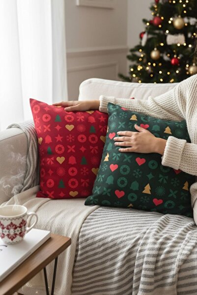 ANJEAHOME Sydney 2-Pack Christmas Patterned Throw Pillow Covers |   45X45 cm |   Digital Printed |   Stylish Design – Washable