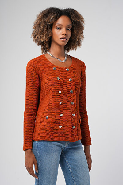 Hopoi Women's Metal Buttoned Double-Breasted Short Cardigan