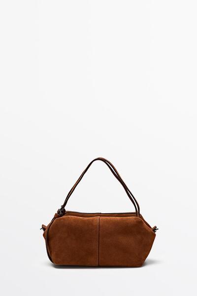 Massimo Dutti Kalın süet deri mini çapraz askılı çanta