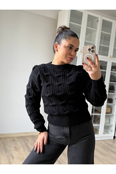 BÜŞRA PERKER Crew Neck Knit Detailed Knitwear Sweater
